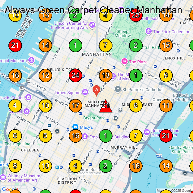 Always Green Carpet Cleaner Manhattan Carpet Cleaning Service GeoGrid ranking map for New York NY